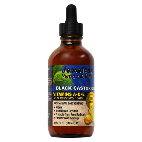 Black castor oil VITAMINS A, D, & E 4OZ dropper bottle FRONT facing
