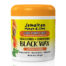 Jamaican Mango & Lime Black Wax 6oz. A smooth, firm dark-colored gel formulated with nourishing ingredients to condition and seal the ends of hair, while also temporarily covering gray hair. Packaged in a round jar with an orange lid and a yellow label featuring bold black and white text with orange accents.